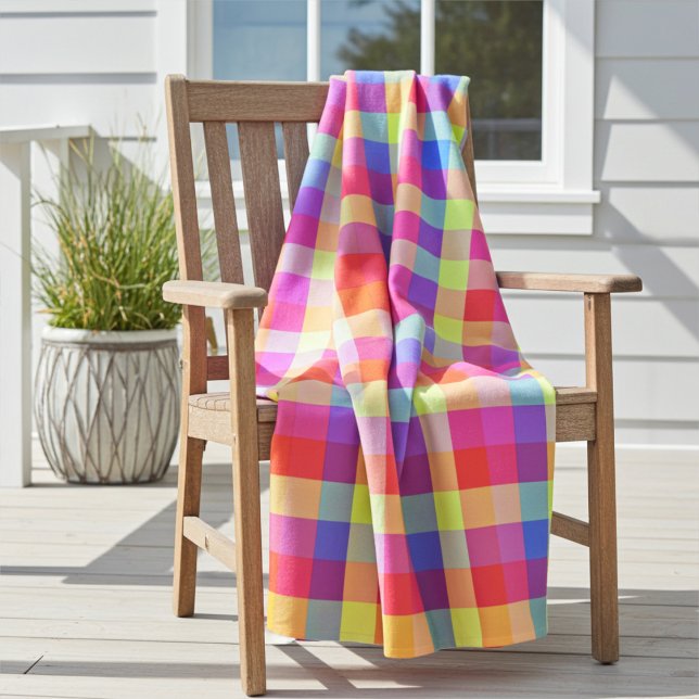 Vibrant Rainbow Colorful Squares Fleece Blanket (Creator Uploaded)