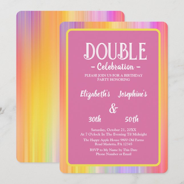 Vibrant Rainbow Double joint Birthday Celebration Invitation (Front/Back)