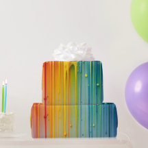 Vibrant Rainbow Drip Effect Wrapping Paper