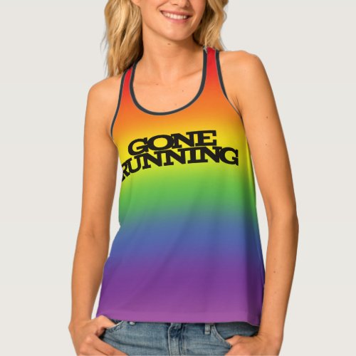 Vibrant Rainbow Effect Gone Running Text Runners Tank Top