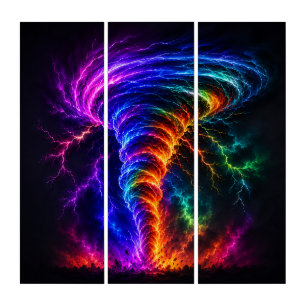 Vibrant Rainbow Energy Vortex Electrifying Tornado Triptych