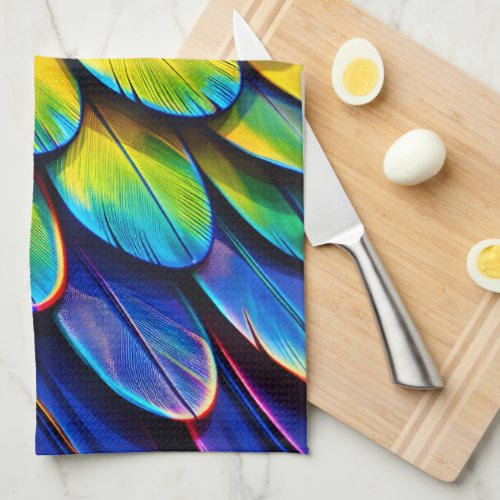 Vibrant rainbow feather kitchen tea towel, colourf towel
