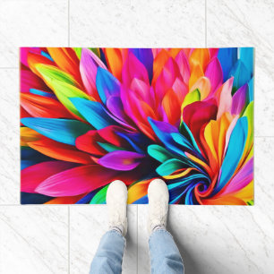 Vibrant Rainbow Flower Abstract Doormat