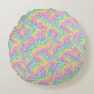 Vibrant Rainbow Glitter Sparkle Round Pillow