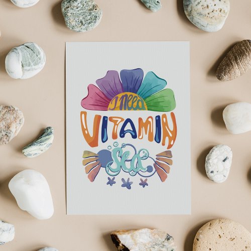 Vibrant Rainbow Hand_Lettering I Need Vitamin Sea Holiday Card