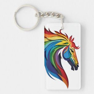 Vibrant Rainbow Horse Silhouette Keychain