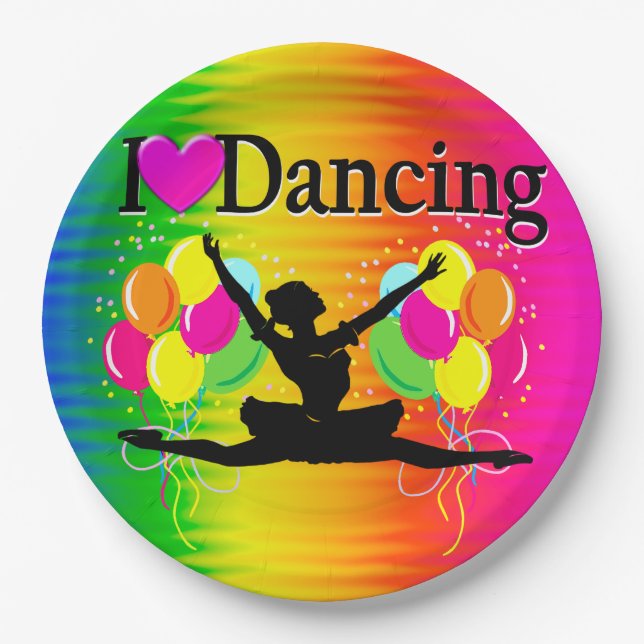 VIBRANT RAINBOW I LOVE DANCING DESIGN PAPER PLATES (Front)