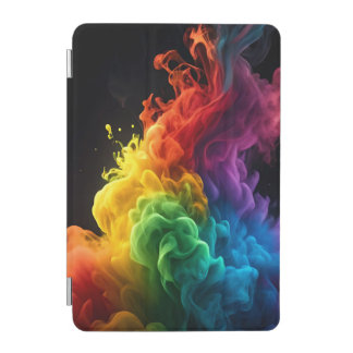 Vibrant rainbow ink-smoke cloud black background iPad mini cover