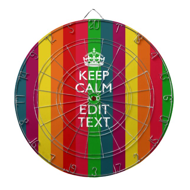 Vibrant Rainbow Keep Calm And Your Text Customize Dartboard With Darts (Front)