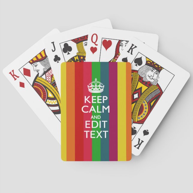 Vibrant Rainbow Keep Calm And Your Text Customize Poker Cards (Back)
