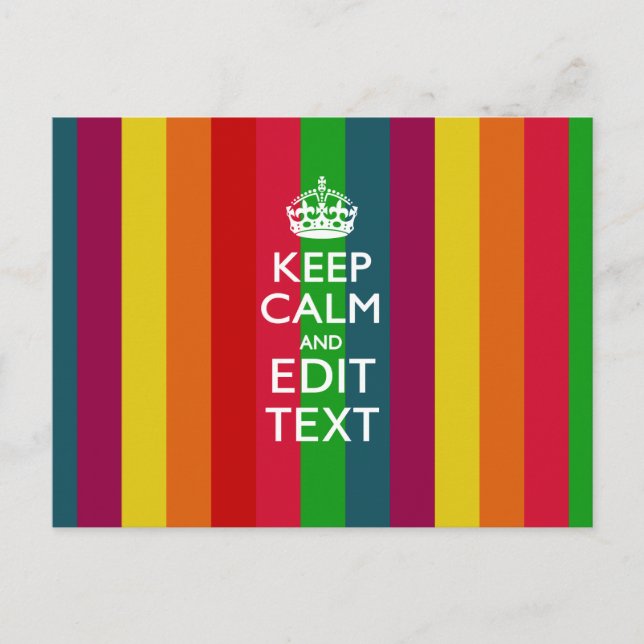 Vibrant Rainbow Keep Calm And Your Text Customize Postcard (Front)