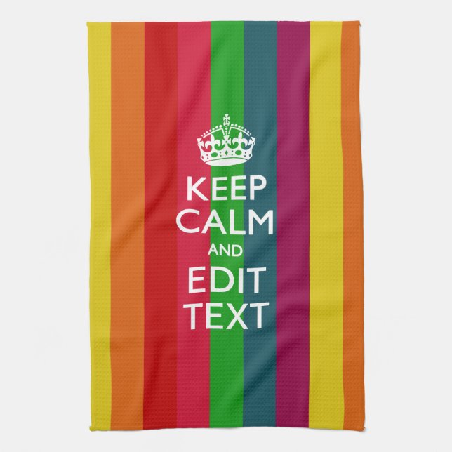 Vibrant Rainbow Keep Calm And Your Text Customize Towel (Vertical)