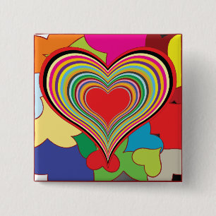 Vibrant Rainbow Layered Heart Abstract Button