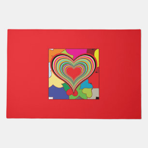Vibrant Rainbow Layered Heart Abstract Doormat
