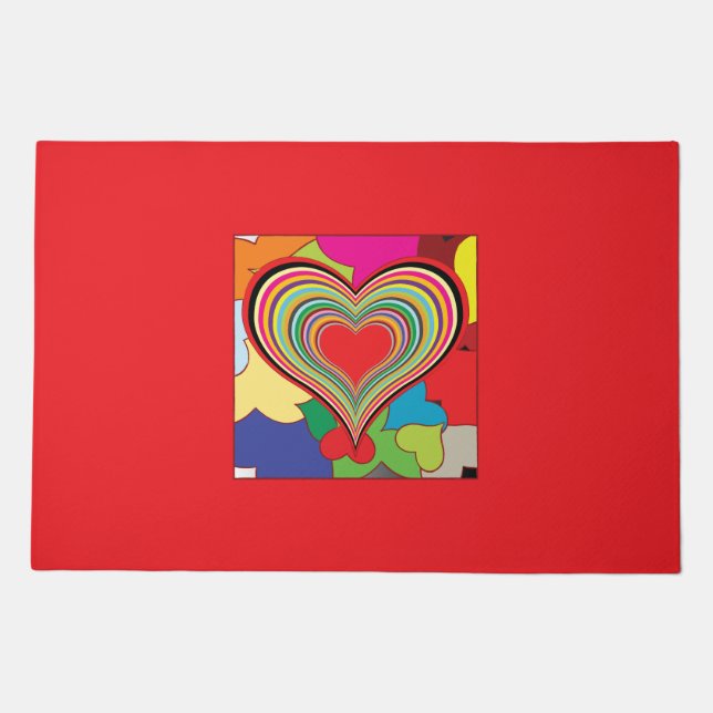 Vibrant Rainbow Layered Heart Abstract Doormat (Front)