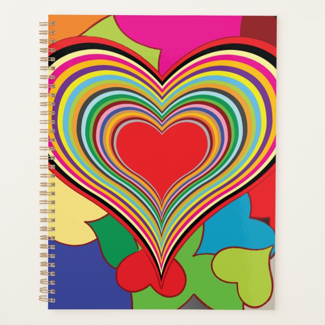 Vibrant Rainbow Layered Heart Abstract Planner (Front)
