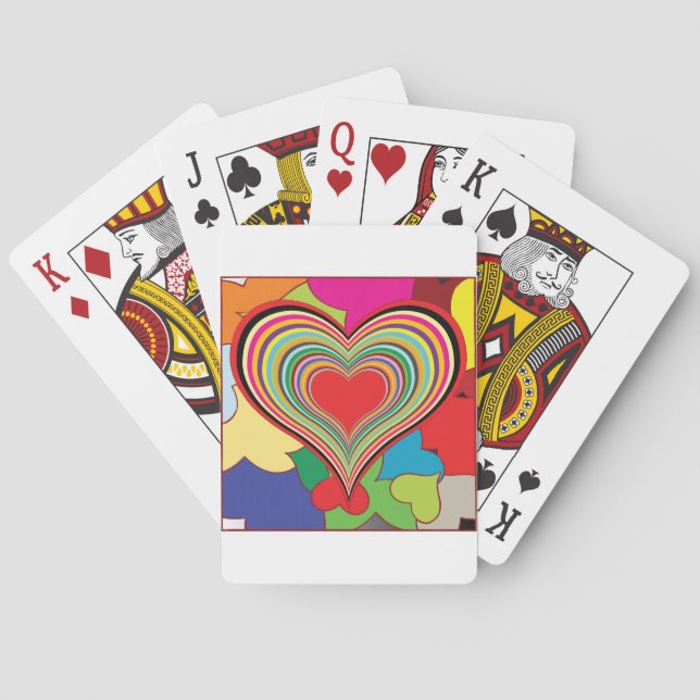 Vibrant Rainbow Layered Heart Abstract Poker Cards (Back)