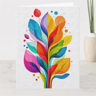 Vibrant Rainbow Leaves Abstract Tree Of Life Card