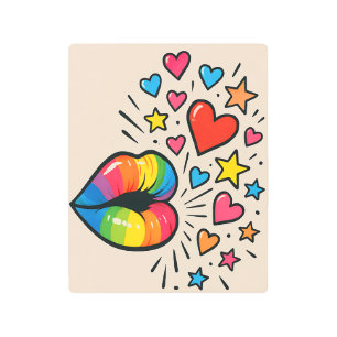 Vibrant Rainbow Lips Metal Print Pop Art