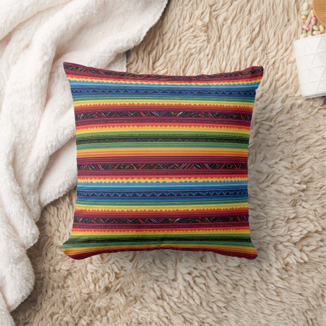 Vibrant Rainbow Mexican Serape Stripes Baby Swaddl Throw Pillow (Blanket)