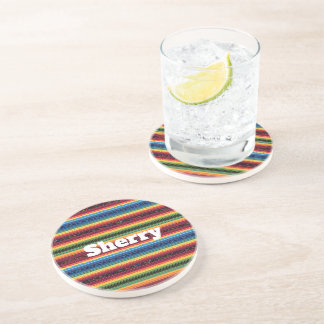 Vibrant Rainbow Mexican Serape Stripes Coaster