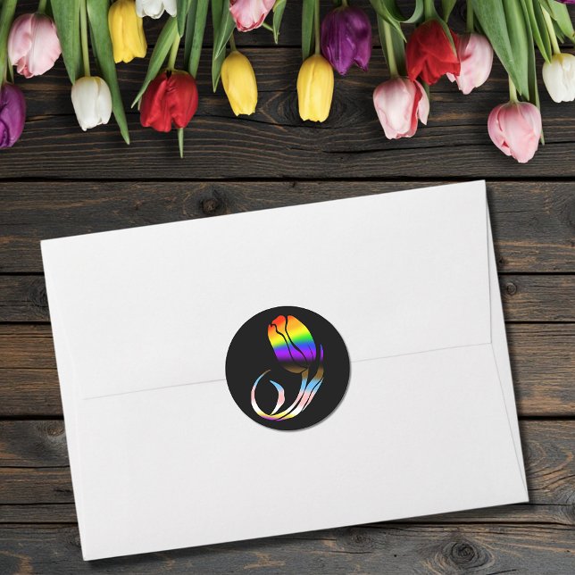 Vibrant Rainbow Minimalist Tulip LGBTQ+  Classic Round Sticker (Creator Uploaded)