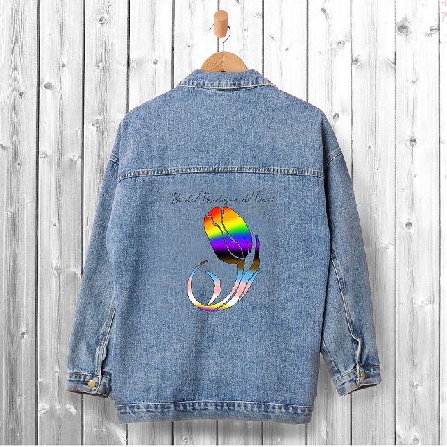 Vibrant Rainbow Minimalist Tulip LGBTQ+  Denim Jacket (Creator Uploaded)