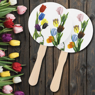 Vibrant Rainbow Minimalist Tulip LGBTQ+ Hand Fan
