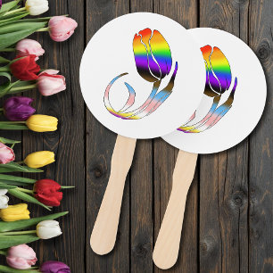 Vibrant Rainbow Minimalist Tulip LGBTQ+ Hand Fan