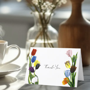 Vibrant Rainbow Minimalist Tulip LGBTQ+  Letterpress Thank You Card