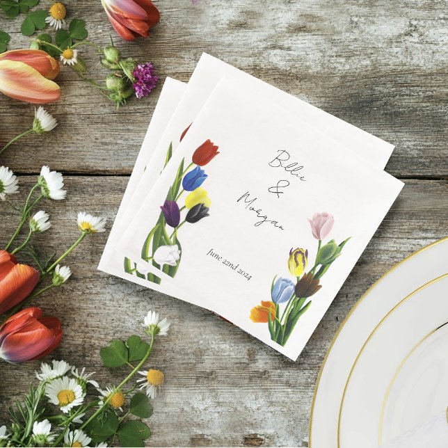 Vibrant Rainbow Minimalist Tulip LGBTQ+  Paper Dinner Napkins (Creator Uploaded)