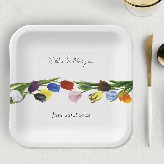 Vibrant Rainbow Minimalist Tulip LGBTQ+  Paper Plates (Creator Uploaded)