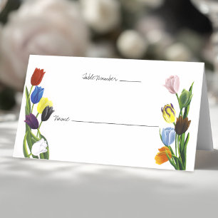 Vibrant Rainbow Minimalist Tulip LGBTQ+ Place Card