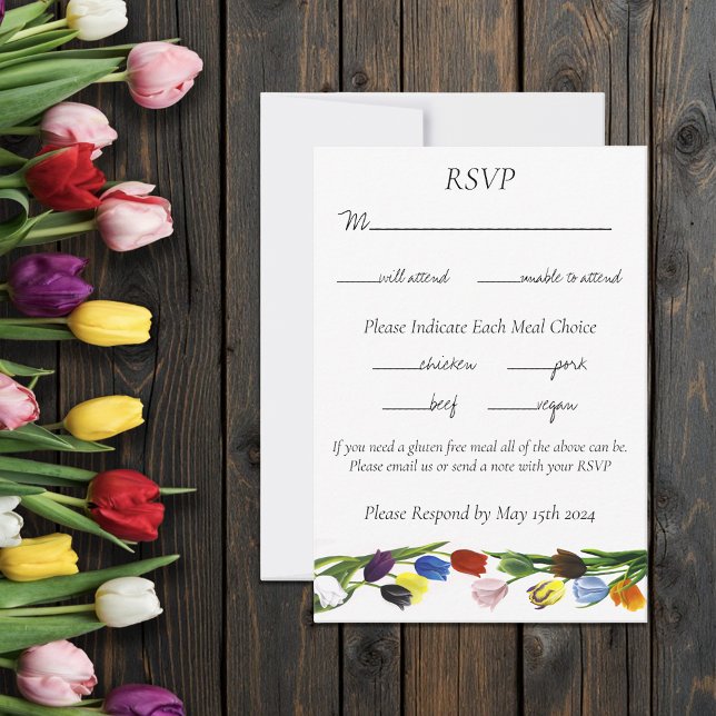 Vibrant Rainbow Minimalist Tulip LGBTQ+  RSVP Card (Creator Uploaded)