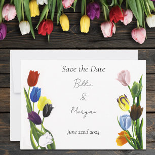 Vibrant Rainbow Minimalist Tulip LGBTQ+ Save The Date