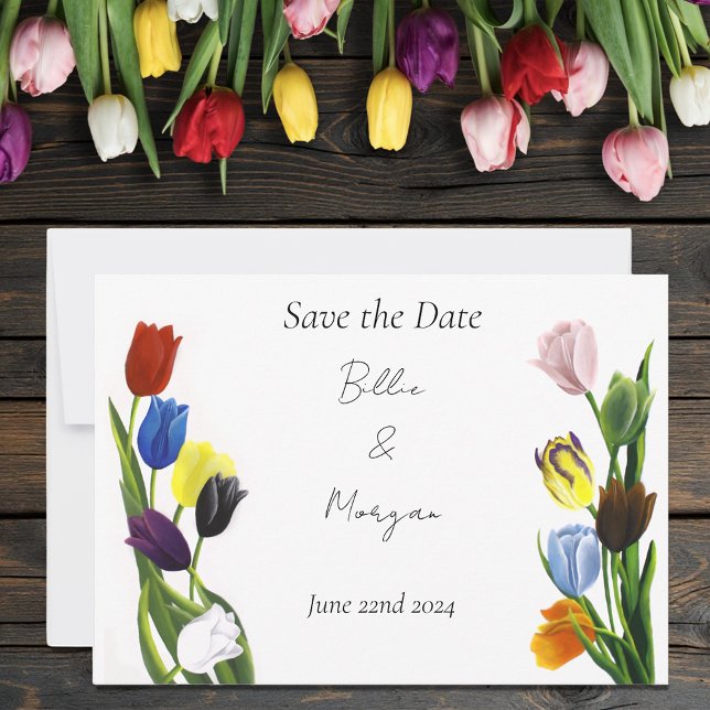 Vibrant Rainbow Minimalist Tulip LGBTQ+  Save The Date (Creator Uploaded)