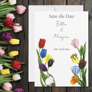 Vibrant Rainbow Minimalist Tulip LGBTQ+ Save The Date