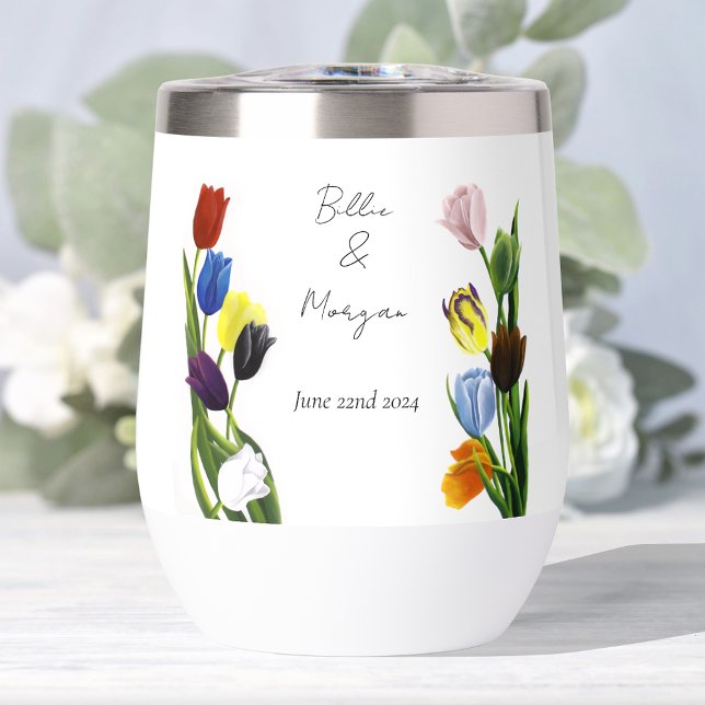 Vibrant Rainbow Minimalist Tulip LGBTQ+  Thermal Wine Tumbler (Creator Uploaded)