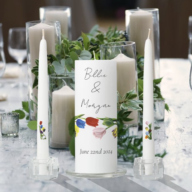 Vibrant Rainbow Minimalist Tulip LGBTQ+  Unity Candle Set (Creator Uploaded)