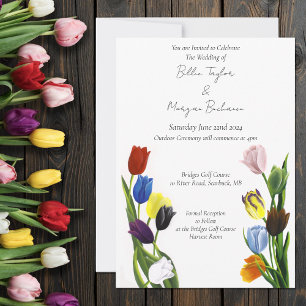 Vibrant Rainbow Minimalist Tulip LGBTQ+ Wedding Invitation