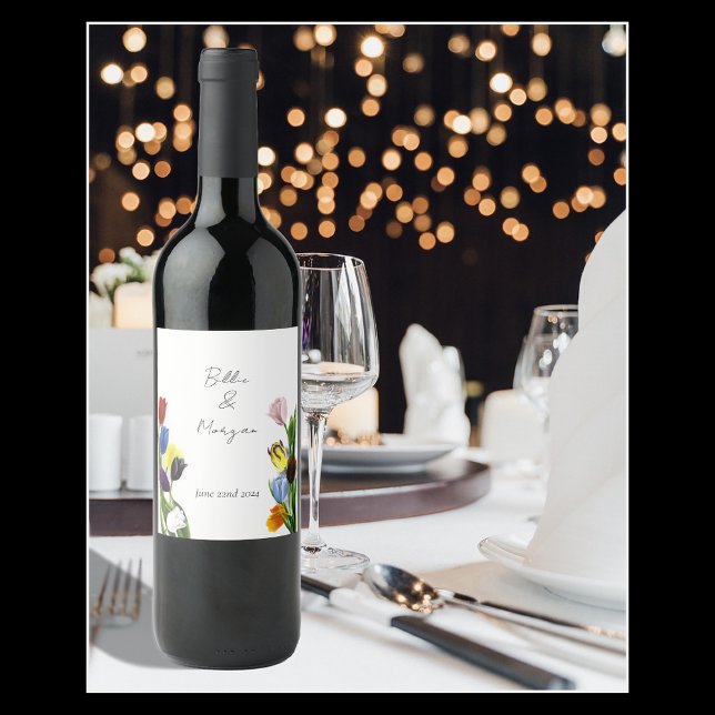 Vibrant Rainbow Minimalist Tulip LGBTQ+  Wine Label (Creator Uploaded)