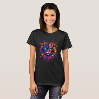Vibrant Rainbow Neon Cat Splash Art Paint Splatter T-Shirt