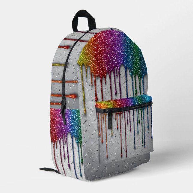 Vibrant Rainbow Paint Drips Printed Backpack (Back Corner Left)