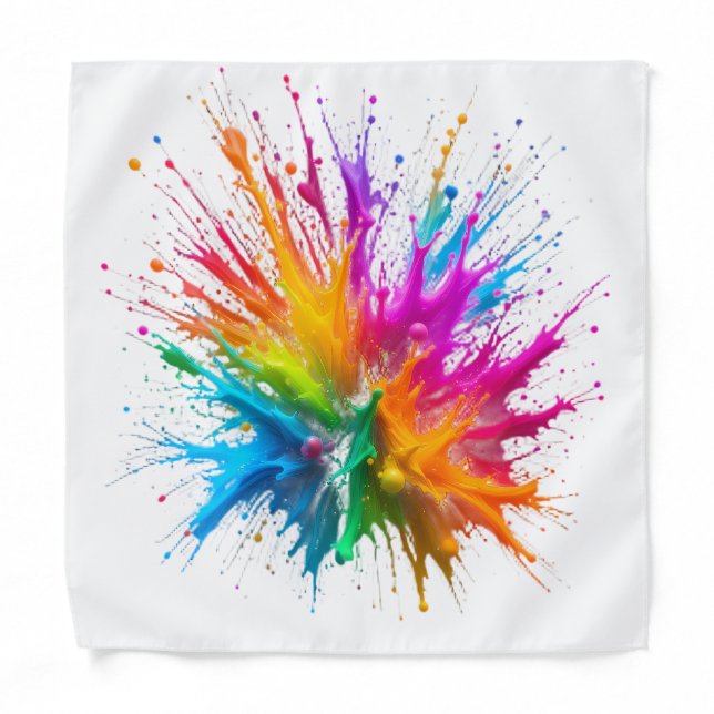 Vibrant Rainbow Paint Splatter Explosion Bandana (Front)