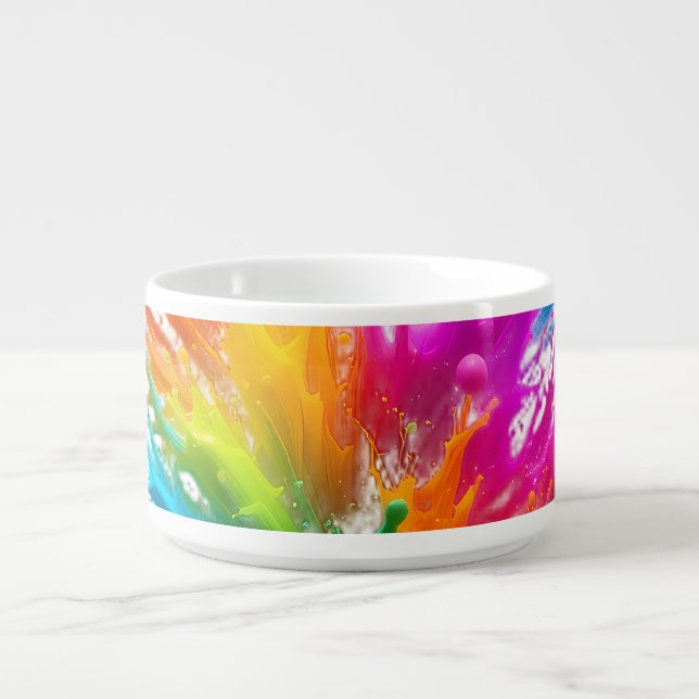 Vibrant Rainbow Paint Splatter Explosion Bowl (Center)