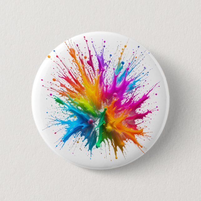 Vibrant Rainbow Paint Splatter Explosion Button (Front)