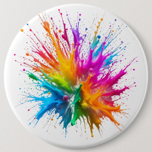 Vibrant Rainbow Paint Splatter Explosion Button (Front)