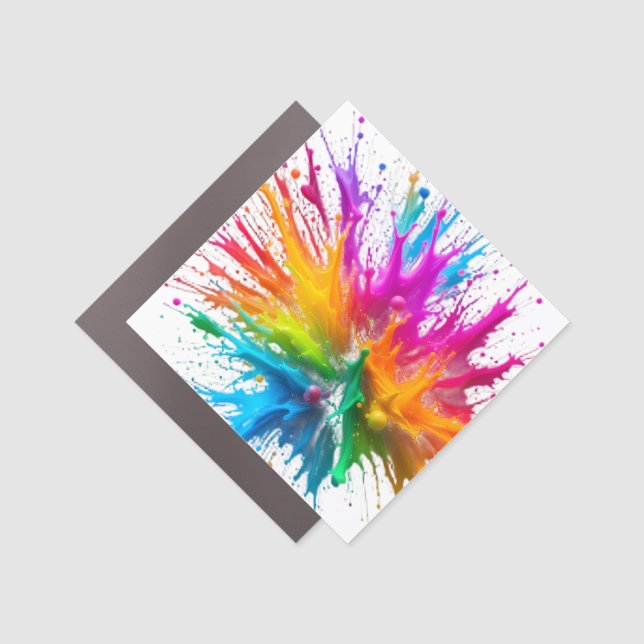 Vibrant Rainbow Paint Splatter Explosion Car Magnet (Front)