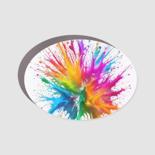Vibrant Rainbow Paint Splatter Explosion Car Magnet