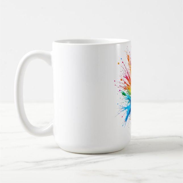 Vibrant Rainbow Paint Splatter Explosion Coffee Mug (Left)